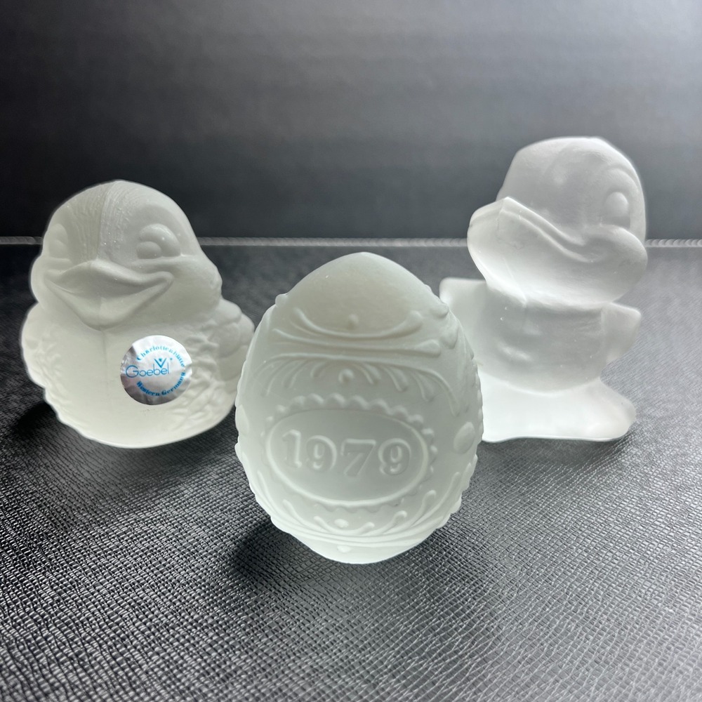 Goebel Frosted Art Glass Duck Figurines Paperweights 1979‎ Egg Easter Set of 3